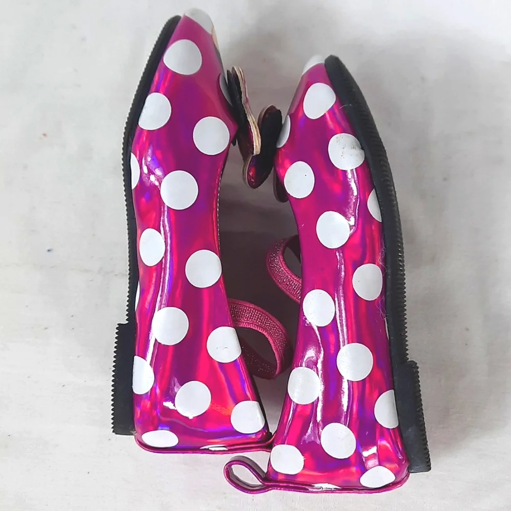 Disney Baby Minnie Mouse Shoes Toddler Size 4 Pink White Polka Dot Metallic